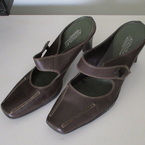 Aerosoles "Snapped" Womens Brown Leather Mule w/2.5" Heel - Size 8M - Picture 6 of 8